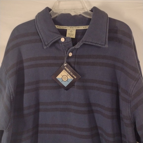 World Island - Blue & Black - Horizontal Striped - Long Sleeve Polo Men's XL NWT - Picture 3 of 11